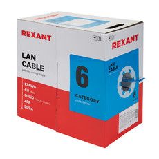 REXANT Кабель витая пара U/UTP, категория 6, PVC, 23AWG, внутренний, синий, 305 м