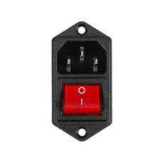 Выключатель клавишный 250 V 6 А (4с) ON-OFF красный с подсветкой и штекером C14 3PIN  REXANT