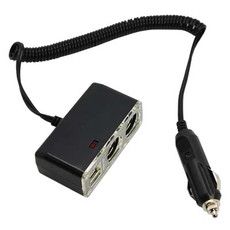 Разветвитель автоприкуривателя  2 гнезда 2хUSB (5 V 1000 mA) шнур спираль 1.5 м  REXANT