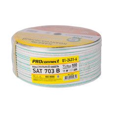 Кабель коаксиальный SAT 703 B, Cu/Al/Cu, 64%, 75 Ом, белый, бухта 100 м PROconnect 