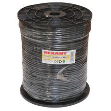 Кабель коаксиальный REXANT RG-6U, 75 Ом, CCS/Al/Al, 64%, бухта 305 м, черный OUTDOOR