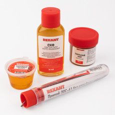 Набор К4 для пайки REXANT универсальный (припой, канифоль, паяльный жир, флюс СКФ)