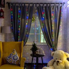 Гирлянда Светодиодный занавес из росы 3х3м 300 LED МУЛЬТИКОЛОР IP20 USB + пульт управления, с крючками для крепления NEON-NIGHT