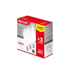 Лампа светодиодная REXANT Свеча на ветру (CW) 7.5 Вт E14 713 Лм 6500 K холодный свет (3 шт./уп.)