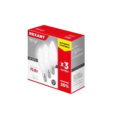 Лампа светодиодная REXANT Свеча CN 9.5 Вт E14 903 Лм 6500 K холодный свет (3 шт./уп.)