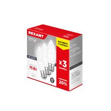 Лампа светодиодная REXANT Свеча CN 9.5 Вт E27 903 Лм 6500 K холодный свет (3 шт./уп.)
