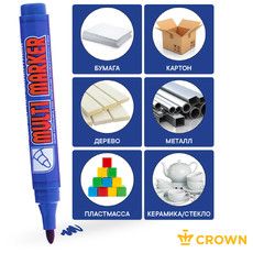 Маркер перманентный Crown «Multi Marker» 3 мм, синий, пулевидный